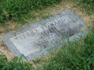 Gravestone of Perry Smith buried next to Dick Hickock, Mt. Muncie Cemetery. The marker was also stolen and was returned to the Kansas Museum of History.